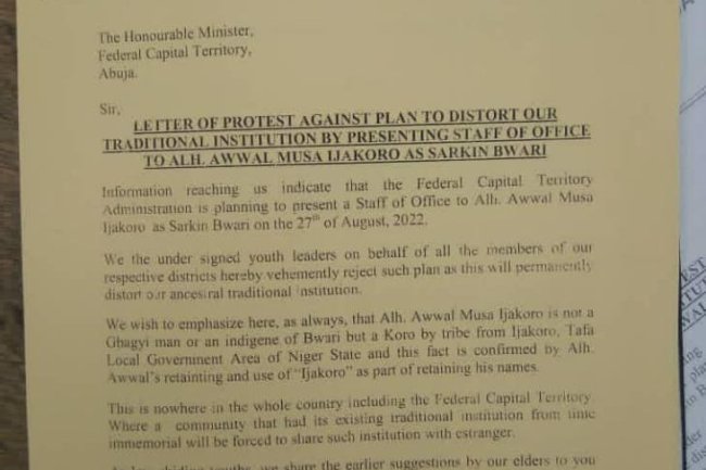 BREWING TENSION IN BWARI AREA COUNCIL OF FCT OVER THE IMPOSITION OF A NON INDIGEN AS EMIR OF BWARI CHIEFDOM BY THE FCT MINISTER