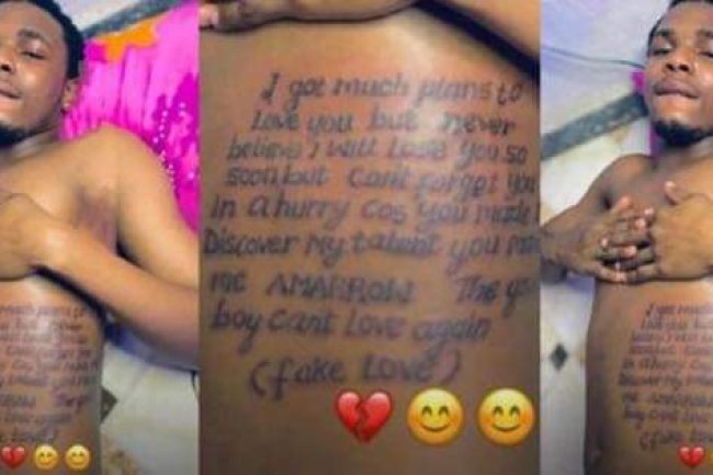 “THE GOOD BOY CAN’T LOVE AGAIN” – HEARTBROKEN MAN TATTOOS LENGTHY NOTE ON HIS BODY AFTER HIS GIRLFRIEND REPORTEDLY DUMPED HIM