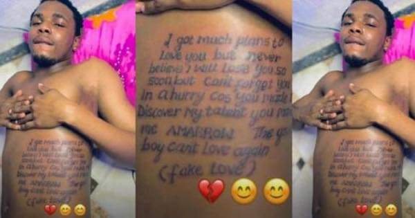 “THE GOOD BOY CAN’T LOVE AGAIN” – HEARTBROKEN MAN TATTOOS LENGTHY NOTE ON HIS BODY AFTER HIS GIRLFRIEND REPORTEDLY DUMPED HIM