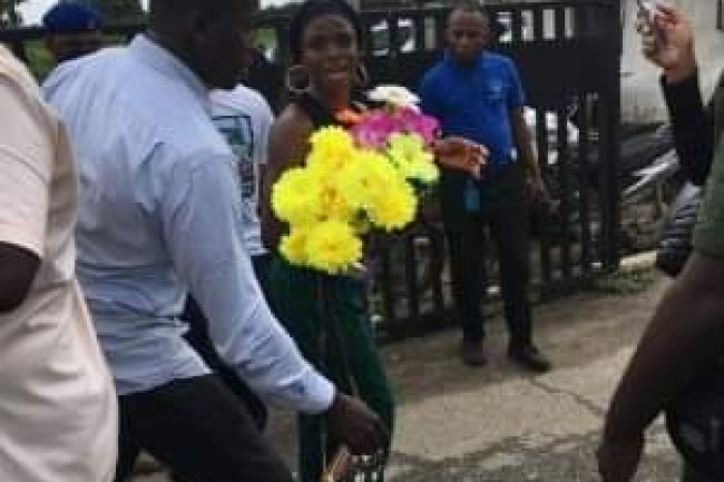 CHAMPION, TOBI AMUSAN, ARRIVES IN LAGOS 