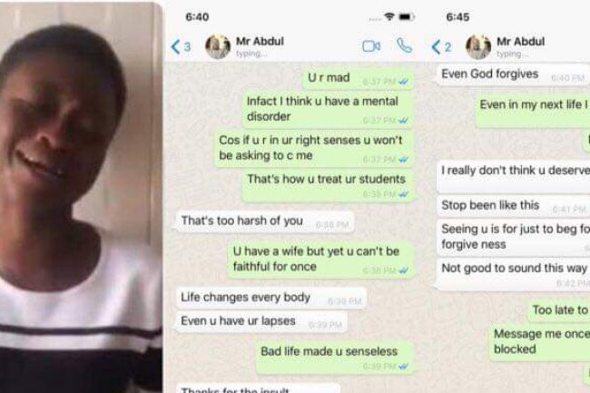 NIGERIAN LADY SHARES WHATSAPP CONVERSATION WITH A LECTURER WHO FAILED HER AFTER SHE REFUSED TO SLEEP WITH HIM 