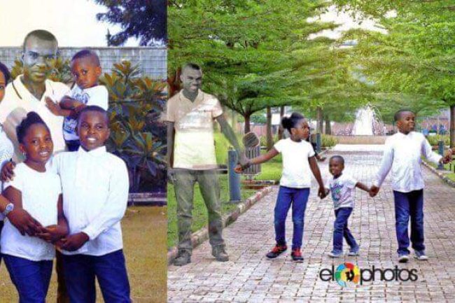 NIGERIAN WOMAN PHOTOSHOPS HER LATE HUSBAND INTO FAMILY PHOTOS AS SHE CELEBRATES HIS BIRTHDAY