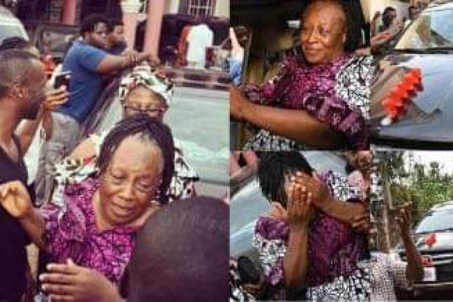 PATIENCE ỌZỌKWỌR SHEDS TEARS OF JOY AS SHE RECEIVES A CAR GIFT FROM HER CHILDREN