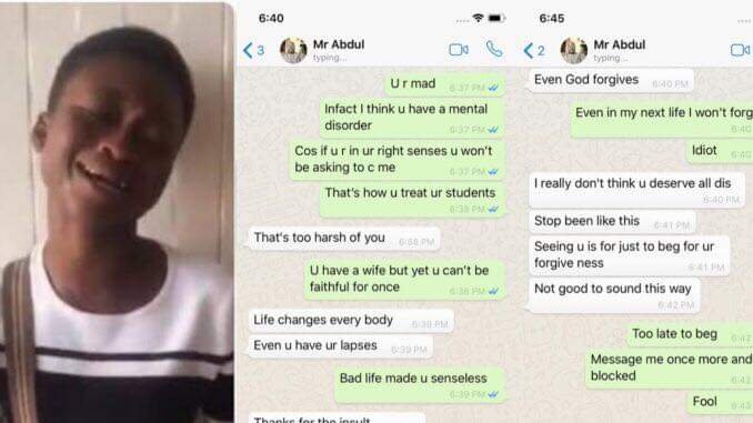 NIGERIAN LADY SHARES WHATSAPP CONVERSATION WITH A LECTURER WHO FAILED HER AFTER SHE REFUSED TO SLEEP WITH HIM 