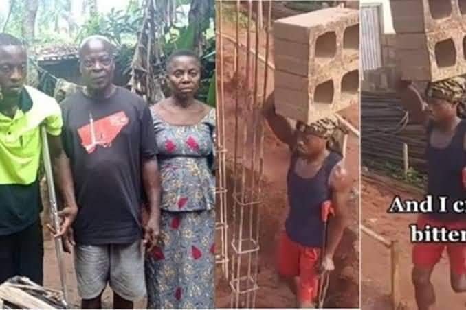 ONE LEGGED MAN WHO WAS IN A VIRAL VIDEO CARRYING BLOCKS IN A SITE TRAVELS ABROAD AS PROPHET CHIBUZOR FULFILLS PROMISE