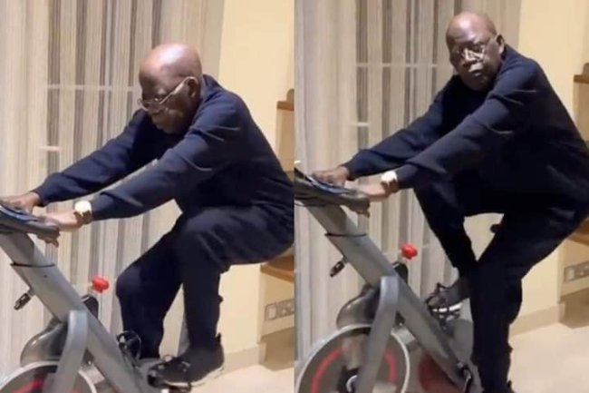 TINUBU ON EXERCISE BIKE TO PROVE FITNESS