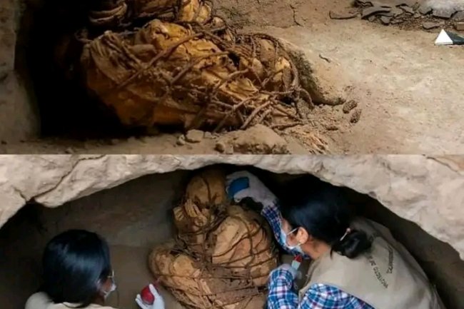 MYSTERIOUS MUMMY FOUND IN TOMB IN PERU WITH HANDS COVERING ITS FACE 