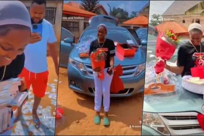 "WHERE UNA DEY SEE THIS KINE BOYFRIEND?" – NIGERIANS REACTS AS BOYFRIEND GIFTS HER GIRLFRIEND N1M CASH AND NEW CAR