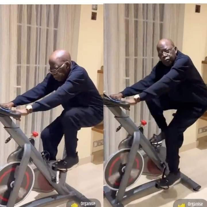 TINUBU ON EXERCISE BIKE TO PROVE FITNESS