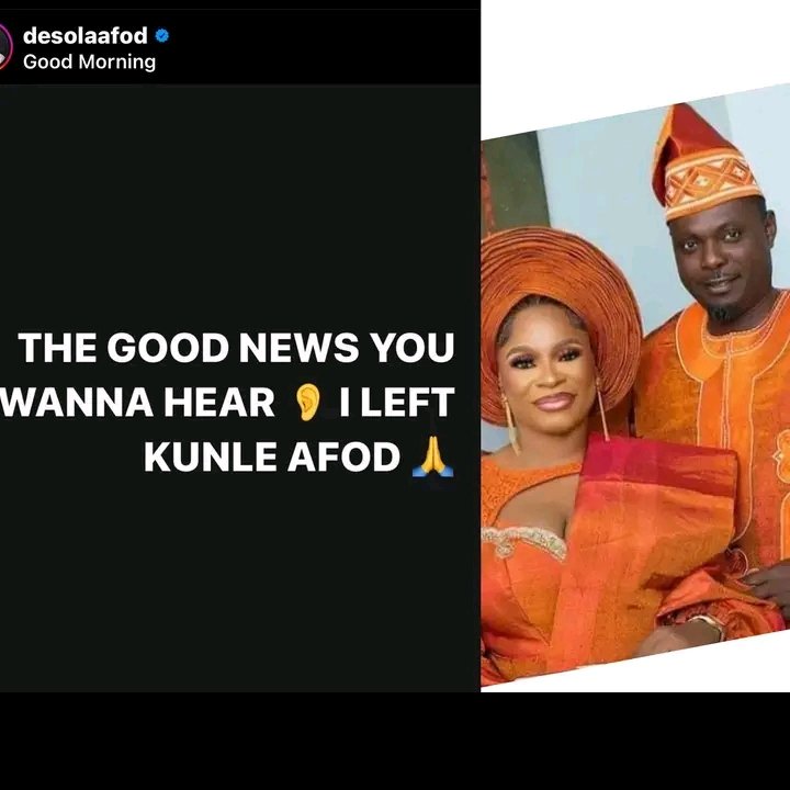 ACTRESS DESOLA AFOD ANNOUNCES SPLIT FROM HUSBAND, KUNLE AFOD, FOLLOWING ALLEGED FIGHT OVER BABY MAMA 