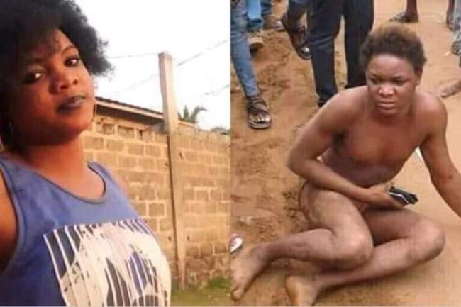 NIGERIAN MAN WHO DRESSED LIKE A LADY TO EXTORT MONEY FROM GUYS, CAUGHT AND STRIPPED
