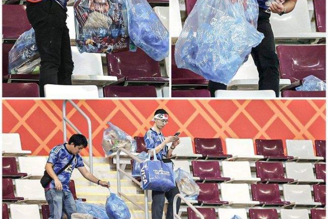 PHOTOSTORY: JAPANESE FANS CLEAN STADIUM AFTER MARCH