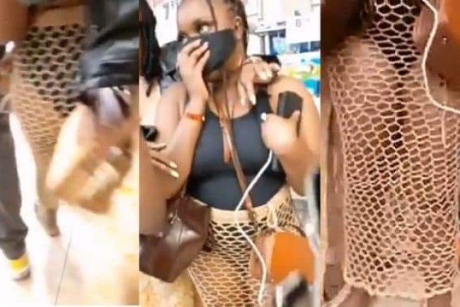 SAD AS PRETTY LADY DISGRACED AND CHASED OUT OF SHOPRITE FOR WEARING A REVEALING DRESS 