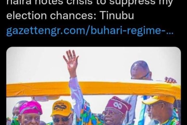 TINUBU BLAMES BUHARI GOVERNMENT OF USING FUEL SCARCITY TO SUPPRESS HIS ELECTION CHANCES 