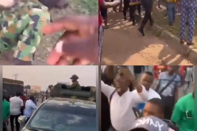 PHOTOS: NAIRA SCARCITY: SOLDIERS CLASH WITH UNIBEN STUDENTS OVER CASH WITHDRAWAL 