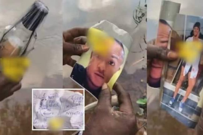 SHOCKING AS FISHERMAN FINDS PICTURE OF A MAN AND WOMAN TIED TOGETHER IN A BOTTLE INSIDE RIVER