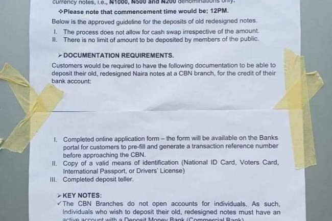 INFORMATION FOR WHO ARE WILLING TO DEPOSIT THEIR OLD NAIRA NOTES 