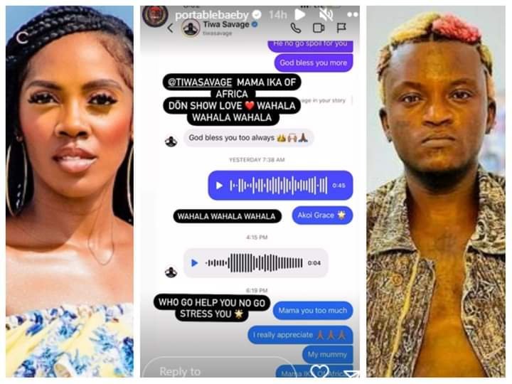 PORTABLE EXCITED AS TIWA SAVAGE REPLIES DM, SHARES CHAT