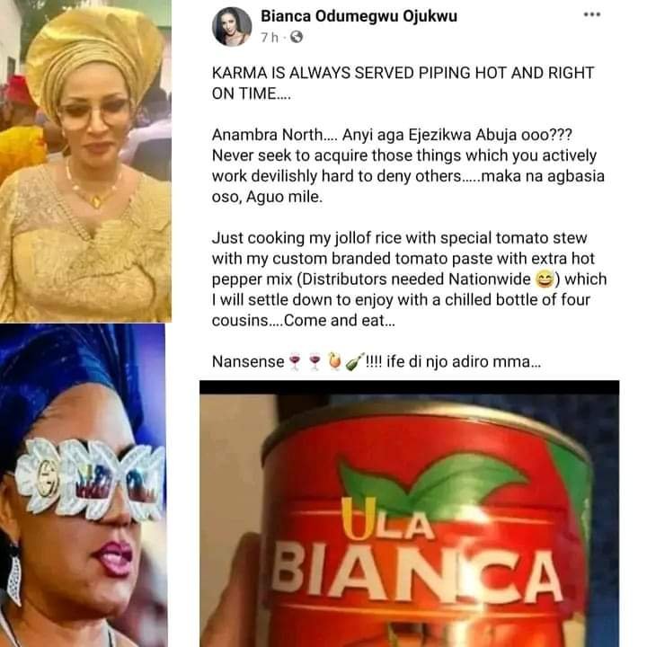 BIANCA OJUKWU MOCKS EBELE OBIANO AFTER LOSING HER SENATORIAL ELECTION