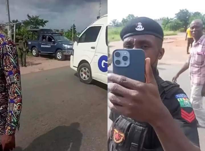 NIGERIAN BUS DRIVER BLOCKS ROAD AFTER POLICEMAN TEARS HIS PASSENGER’S BAG, REFUSES TO PAY FOR THE DAMAGE 