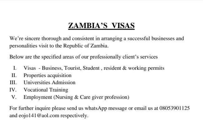 ZAMBIA’S VISAS: VISITING THE REPUBLIC OF ZAMBIA AS A NIGERIAN, SHOULDN'T BE A BURDEN AND PROBLEM FOR YOU ANYMORE!
