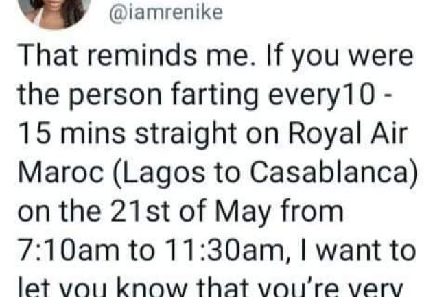 YOU ARE VERY WICKED - NIGERIAN LADY CALLS OUT PASSENGER WHO KEPT FARTING ON LAGOS-CASABLANCA FLIGHT