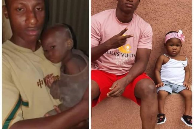 A NIGERIAN MAN SHARED TRANSFORMATION PHOTOS OF A BABY HE FOUND ABANDONED MONTHS AGO