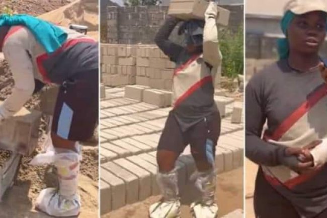 NIGERIAN LADY SHUNS HOOK UP, MOULDS BLOCKS TO SUPPORT HER PARENTS 