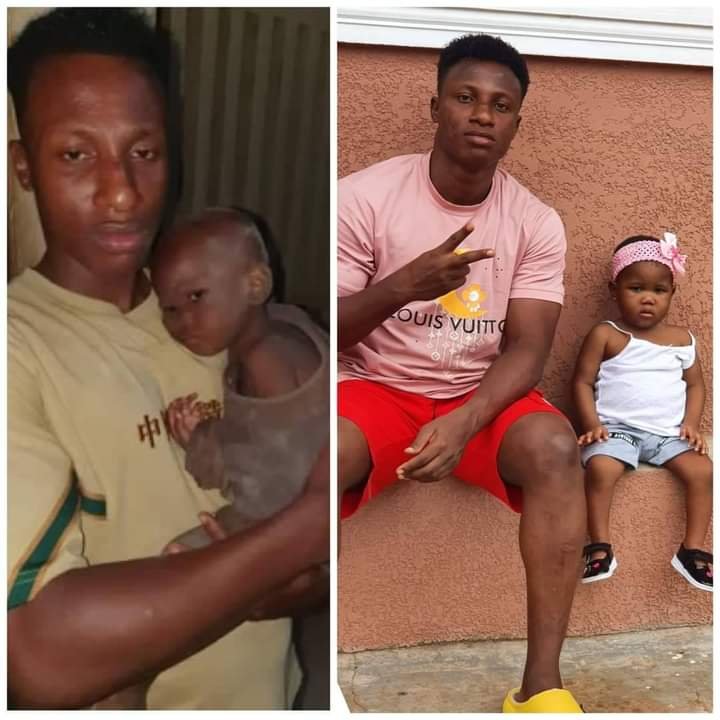 A NIGERIAN MAN SHARED TRANSFORMATION PHOTOS OF A BABY HE FOUND ABANDONED MONTHS AGO