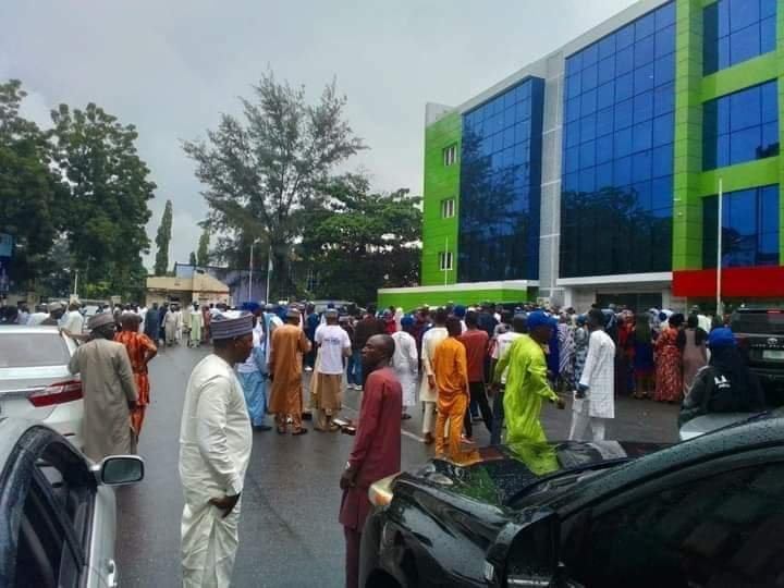 GANDUJE'S JUBILANT SUPPORTERS BESIEGE APC SECRETARIAT 