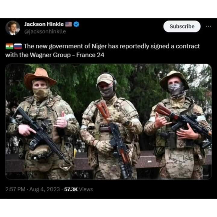 NIGERIEN GOVERNMENT REPORTEDLY SIGNED MILITARY CONTRACT WITH RUSSIA'S WAGNER MERCENARIES